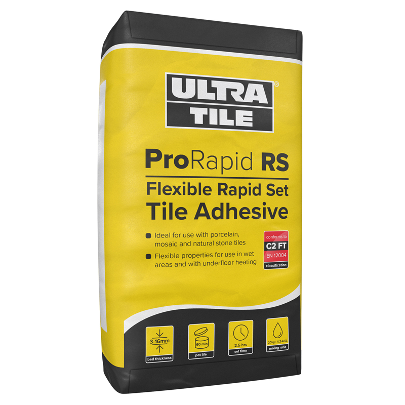 Ultra Tile Fix ProRapid RS Polymer Modified Rapid Set Flexible Adhesive C2FT White 20kg