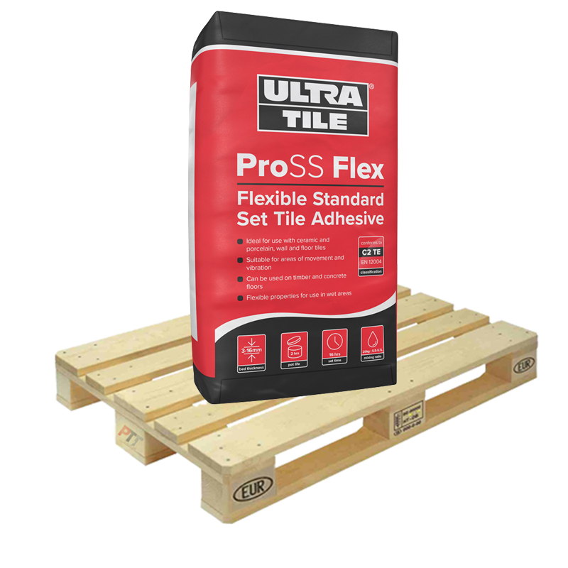 Ultra Tile Pro SS Flex Polymer Modified Standard Set Flexible Tile Adhesive C2TE 20kg Grey Half Pallet (25 Bags Tail Lift)