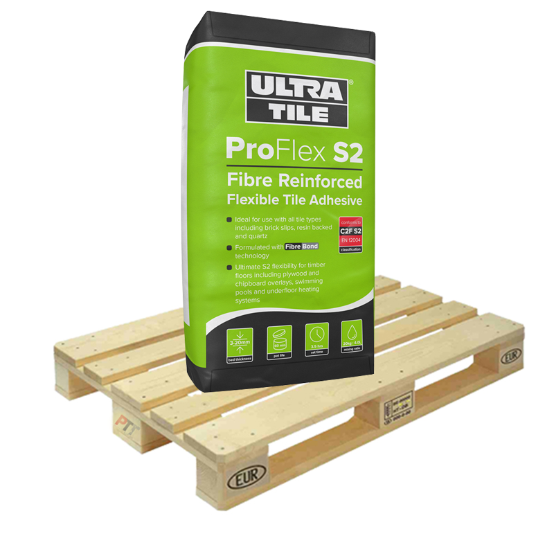 Ultra Tile Fix ProFlex Rapid Set S2 Fibre Reinforced Flexible S2 Adhesive White 20kg Half Pallet (25 Bags Tail Lift)