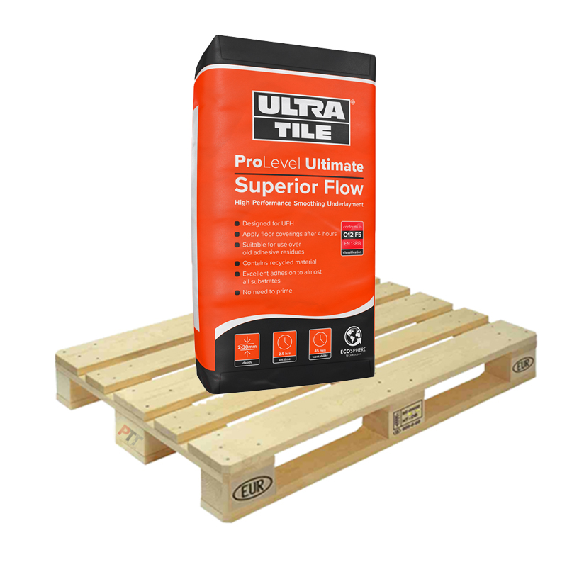 Ultra Tile ProLevel Ultimate Semi-Rapid High Performance Superior Flow Flexible Self Levelling Compound F5 20kg Half Pallet (24 Bags Tail Lift)