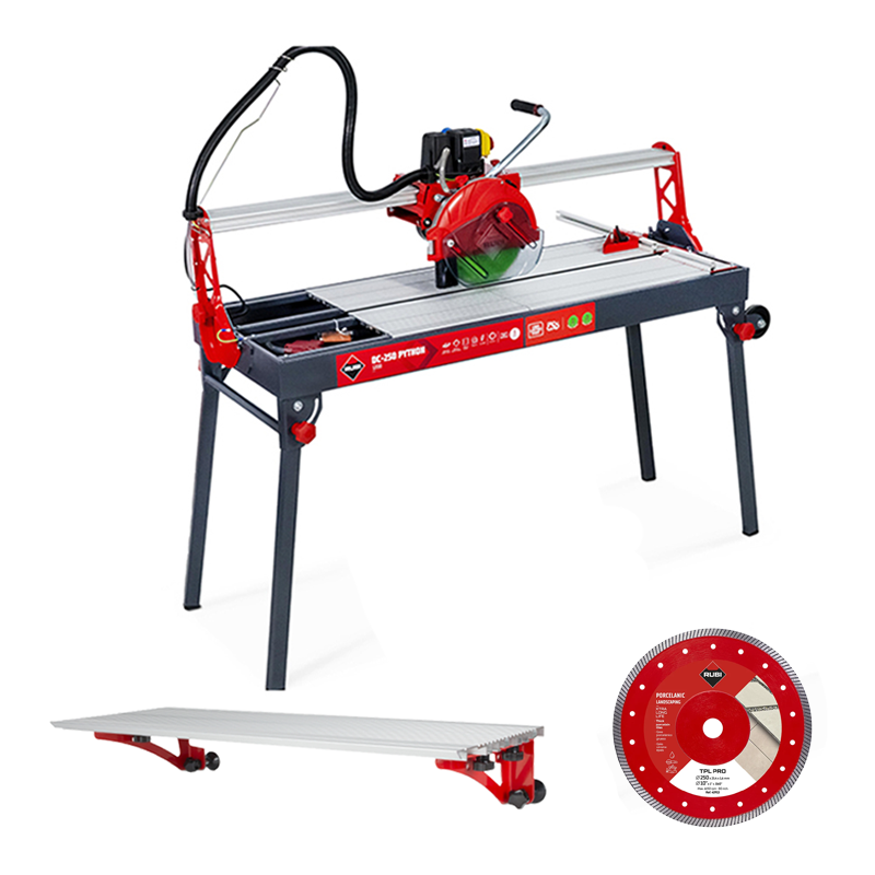 Rubi DC-250 1200 Python Wet Saw 230v Landscaping Kit With Side Extension Table & 20mm Porcelain Blade