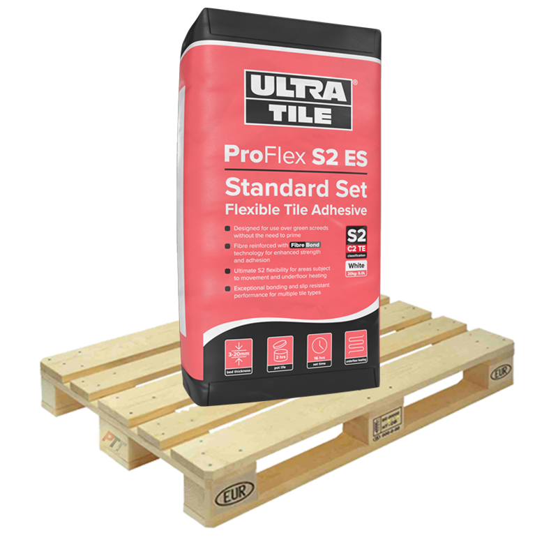 UltraTile ProFlex S2 ES Standard Set Flexible Tile Adhesive White 20kg Half Pallet (24 Bags Tail Lift)