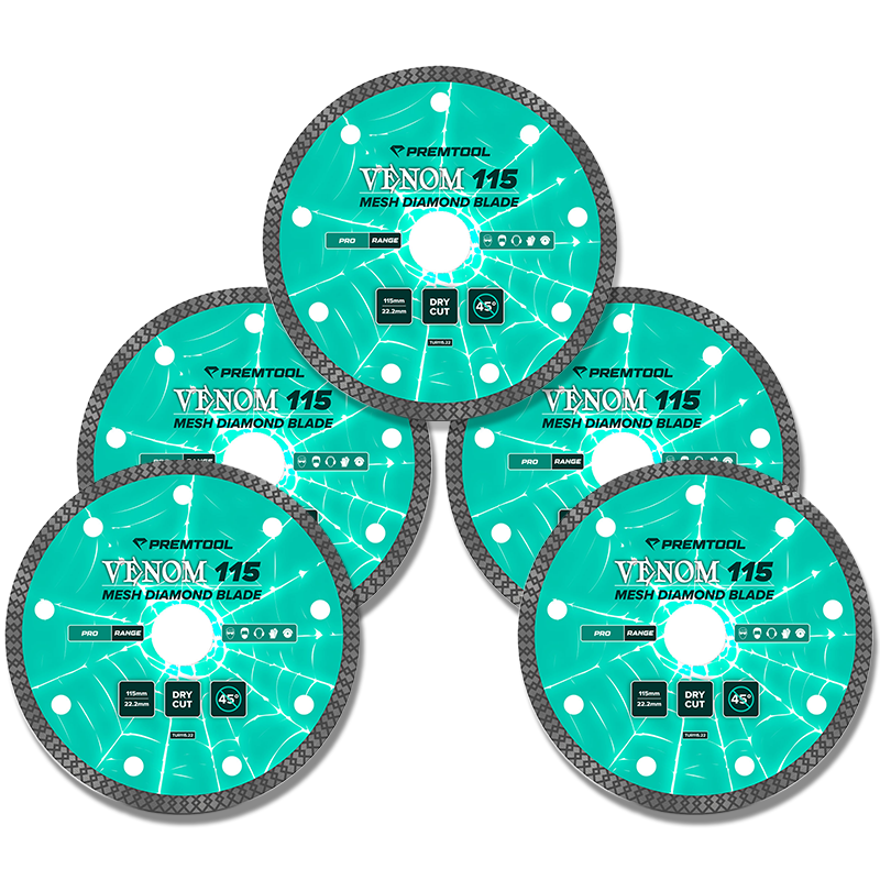 PREMTOOL Venom Pro Mesh Diamond Blade 115mm 5-Pack Bundle