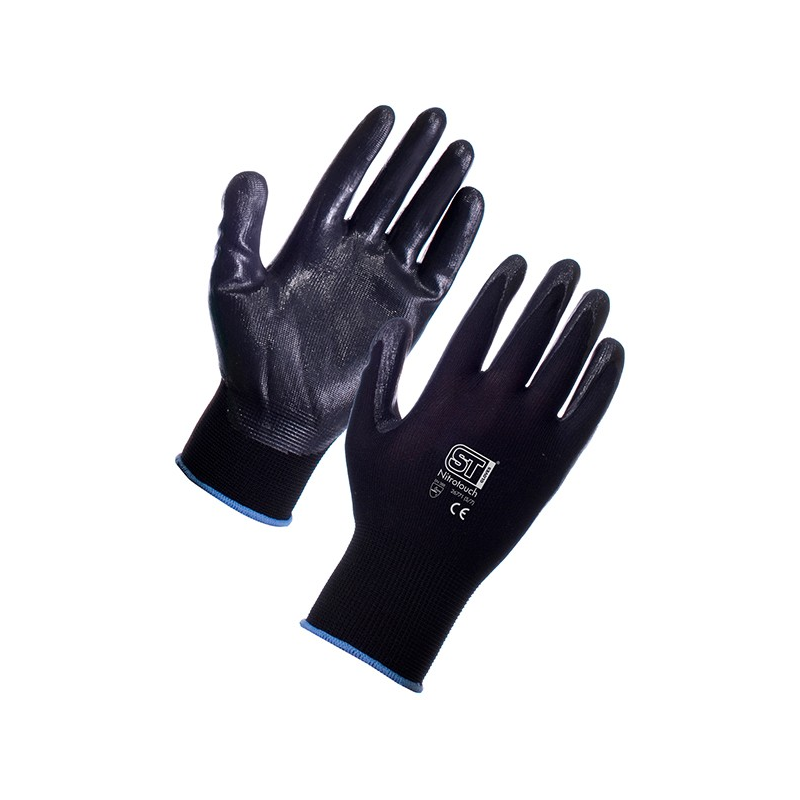 Supertouch Nitrotouch Nitrile Palm Dip Work Gloves Black Large 26773