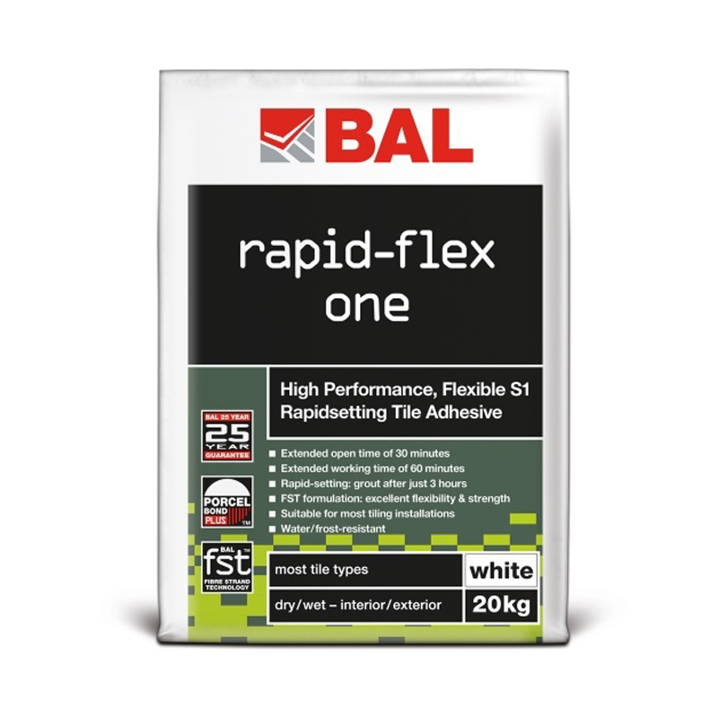 BAL Rapid-Flex One Rapid Set Flexible S1 Tile Adhesive White 20kg